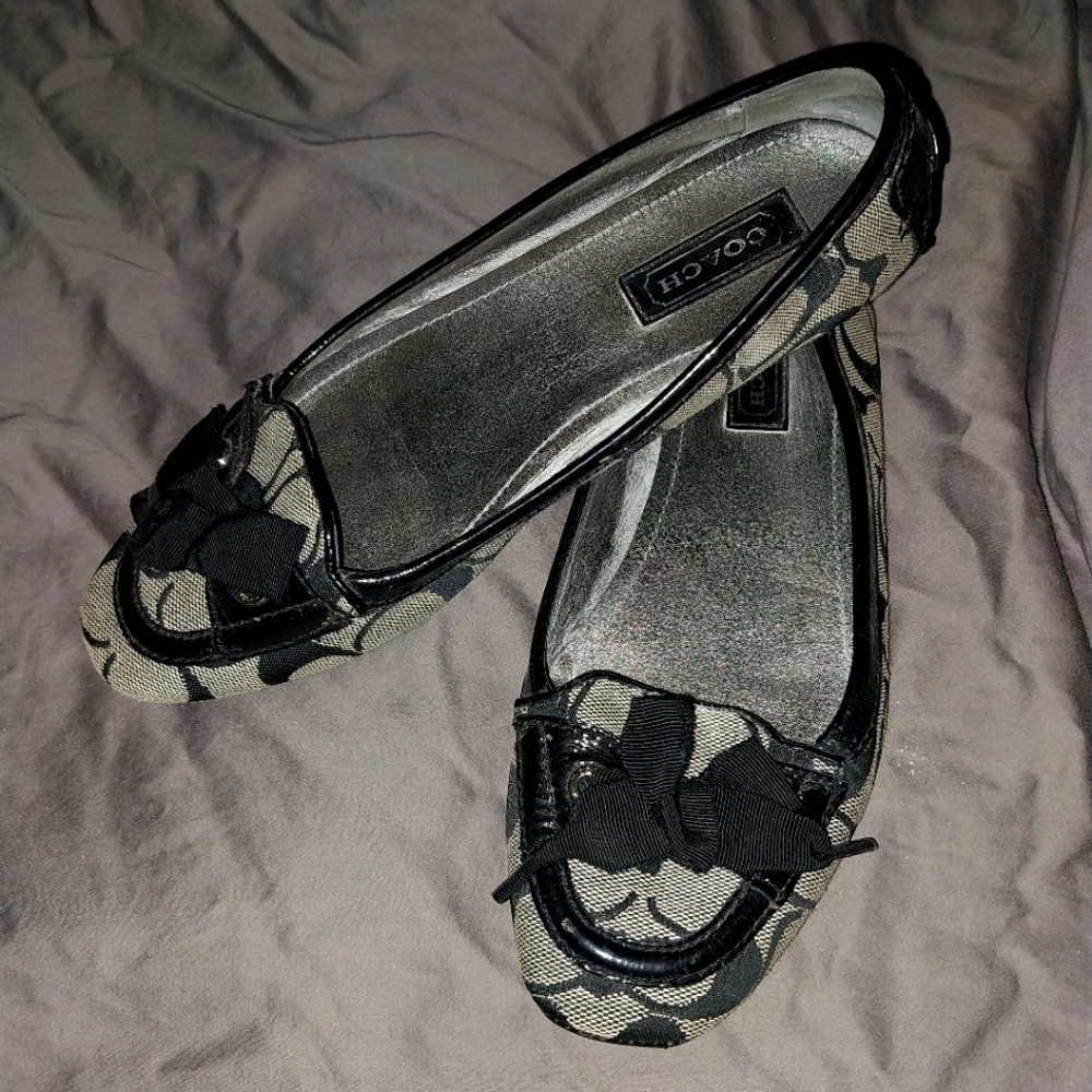 Coach Black and Gray Coach Pattern Flats